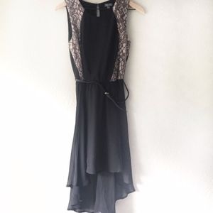 Lily Rose Black Pink Lace Belted High Low Dress